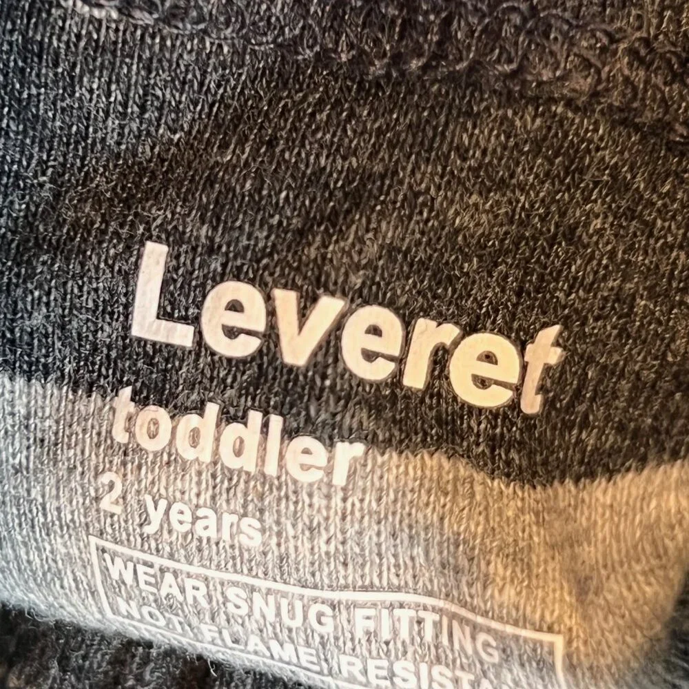 NWT Leveret 2T 100% Cotton Black/Charcoal Gray Striped Baby Footed Pajamas